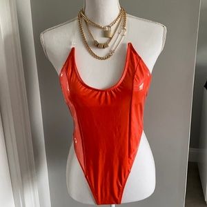 Orange Latex OnePiece Bathing Suit